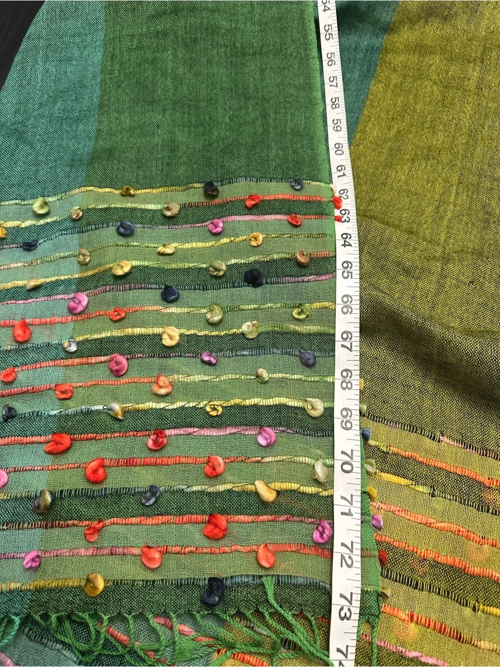 NWT David Jeffery Green Teal Embroidered Fringe Shawl Wrap Boho
